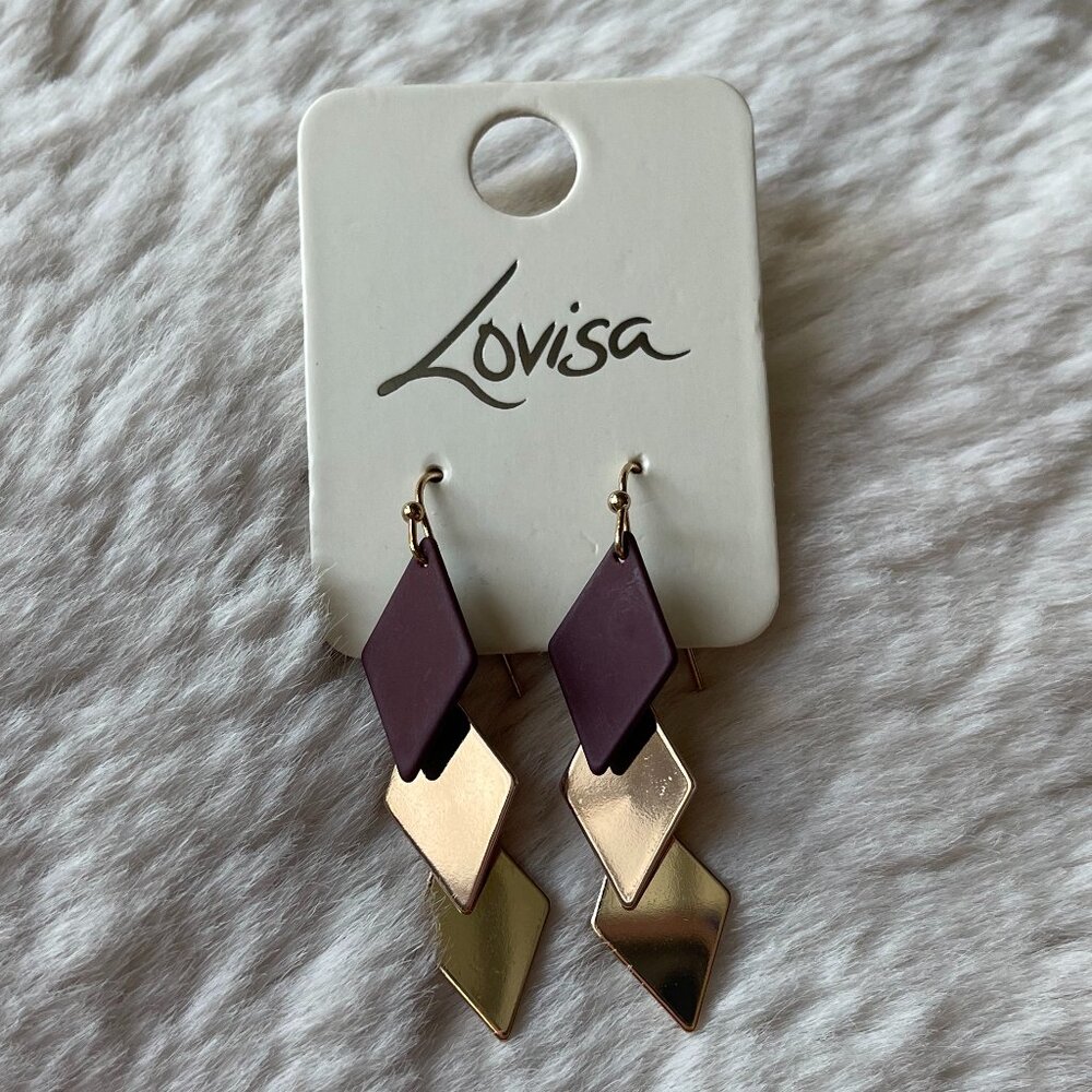 NWT Lovisa Dangle Statement Earrings Brown Gold Rose Gold